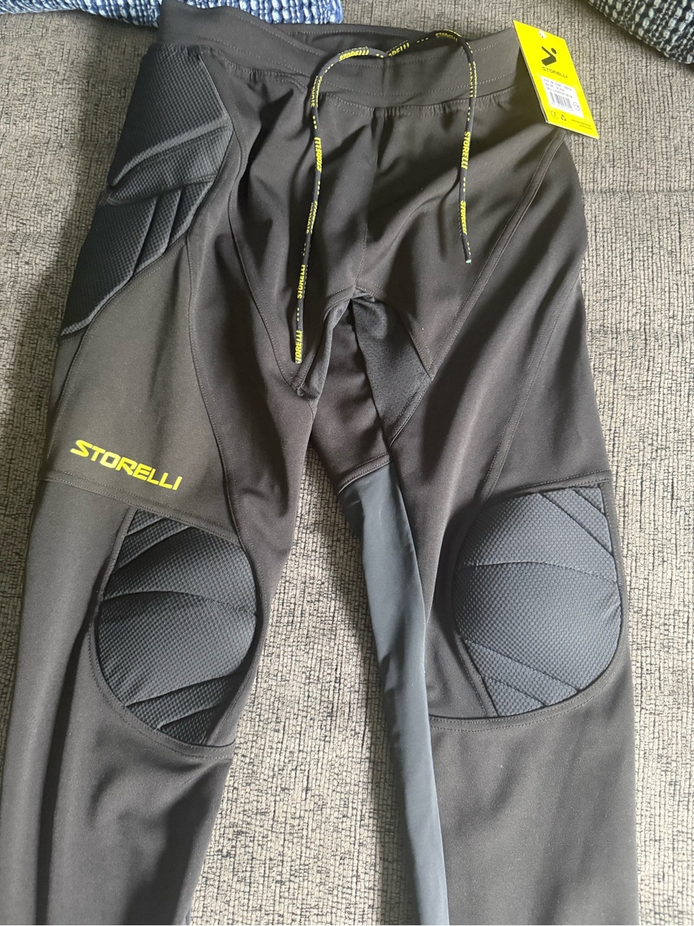 Youth Medium Black Protective Goalkeeper Pants with Yellow Accents